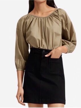 Everlane Olive Green Gathered Neck Peasant Blouse